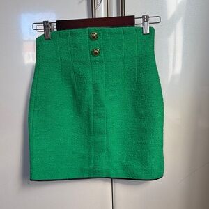 Zara Green Mini Skirt gold button detail